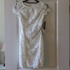 White lace bodycon open back dress